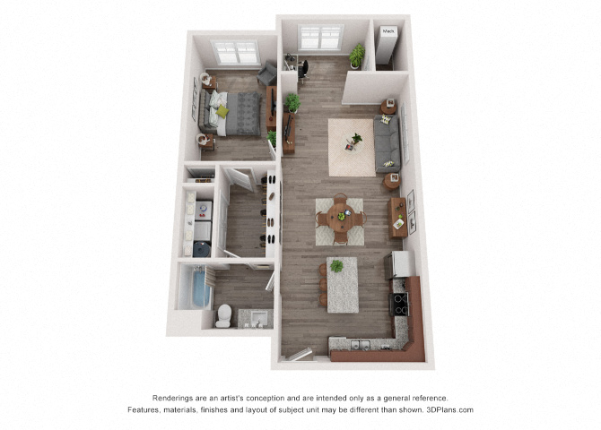 Floor plan for 1 bed, 1 bath, 873 sqft
